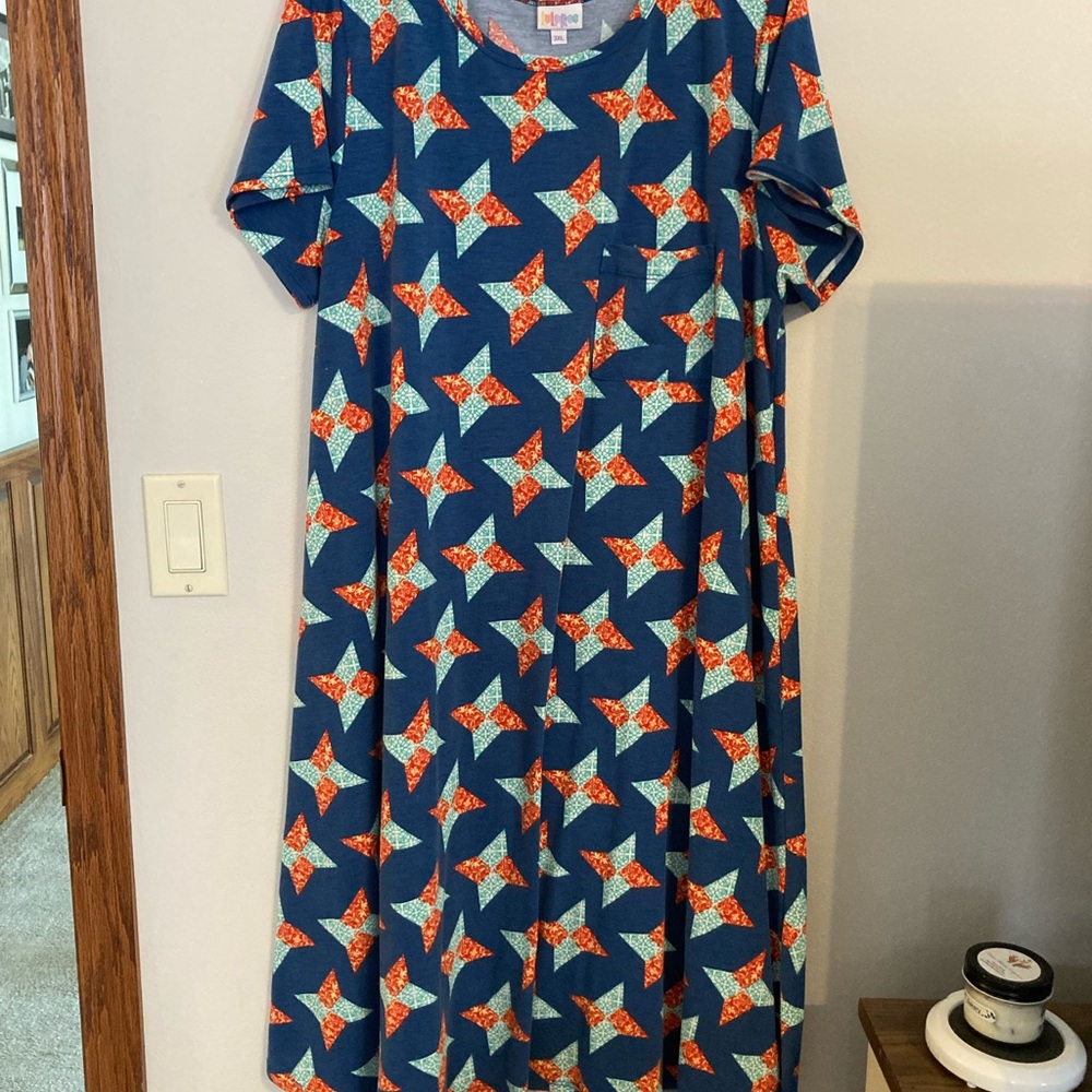 LulaRoe Blue and Orange Patterned Women's Dress HiLo hem